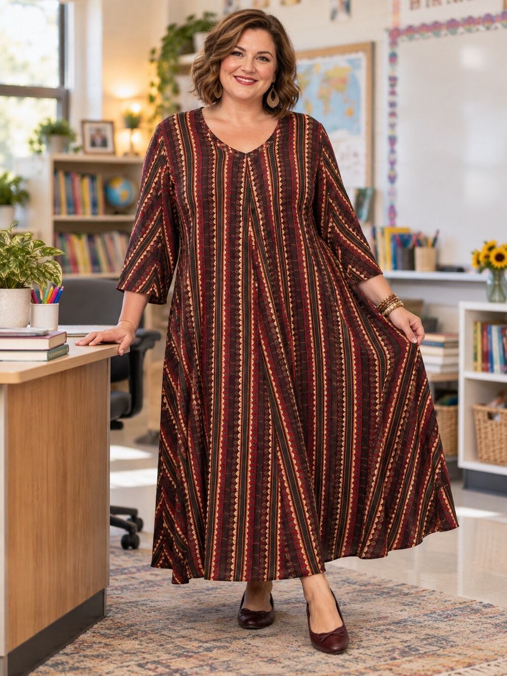 Myles Ahead 28W Boho Striped Rayon Maxi Dress Plus Size